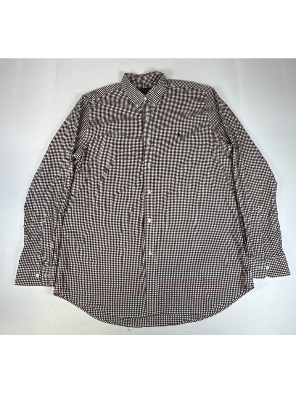Polo Ralph Lauren Men XL Long Sleeve Button Down Shirt Brown Gingham Check